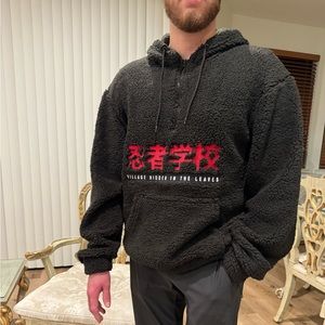 VILLAGE OF THE HIDDEN LEAVES BLACK SHERPA HOODIE